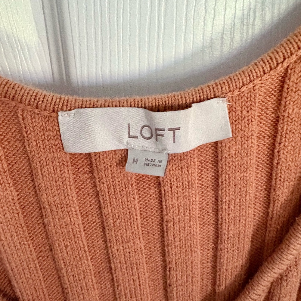 LOFT Orange Ribbed Buttoned Tank Top - Picture 2 of 2